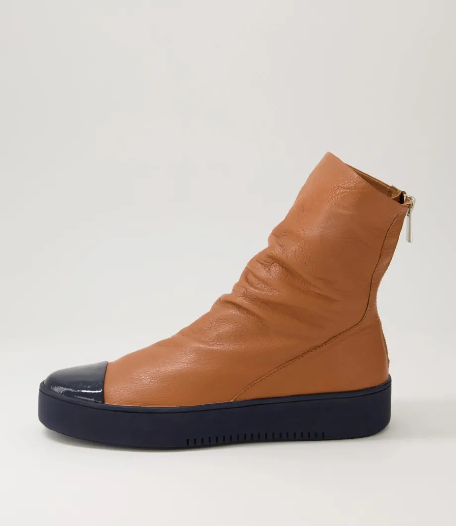 Lonzo Navy Scotch Patent Leather Ankle Boots<DJANGO & JULIETTE Store