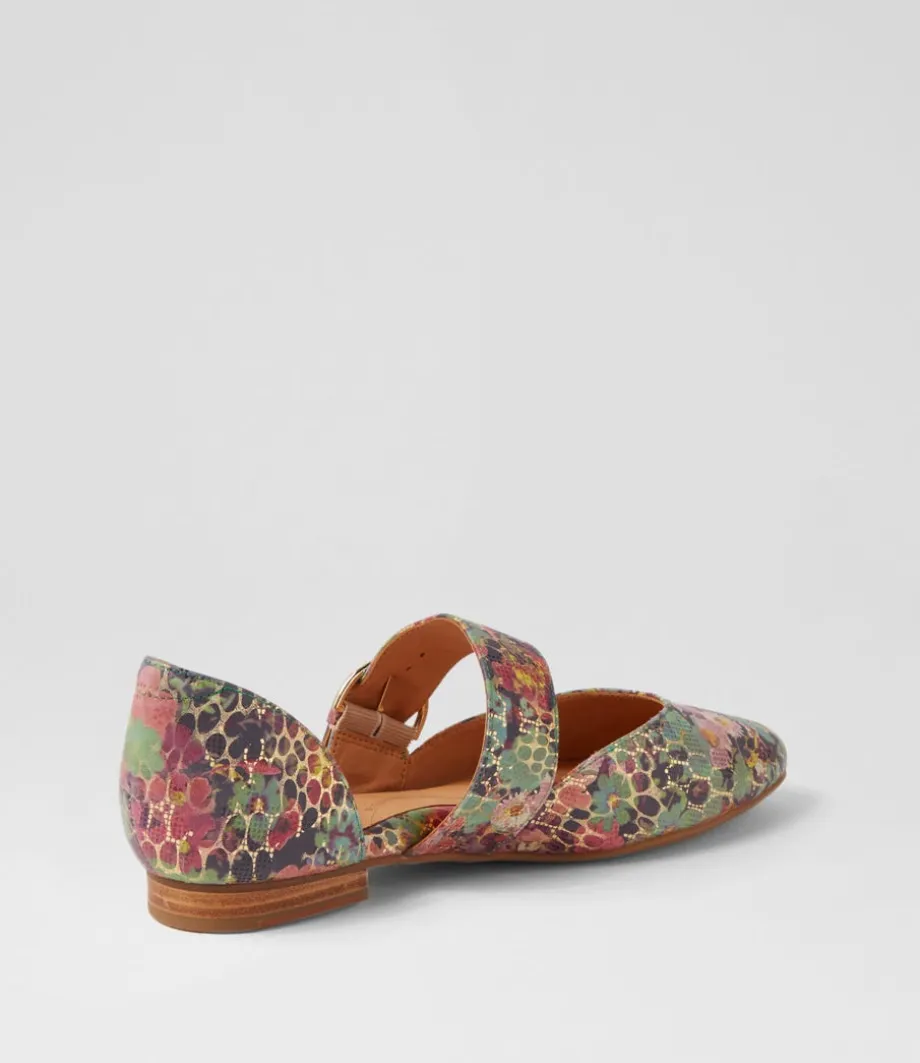 loraa_w_green_floral_leather_flat_shoes_2.webp Loraa W Green Floral Leather Flat Shoes<ZIERA Best Sale