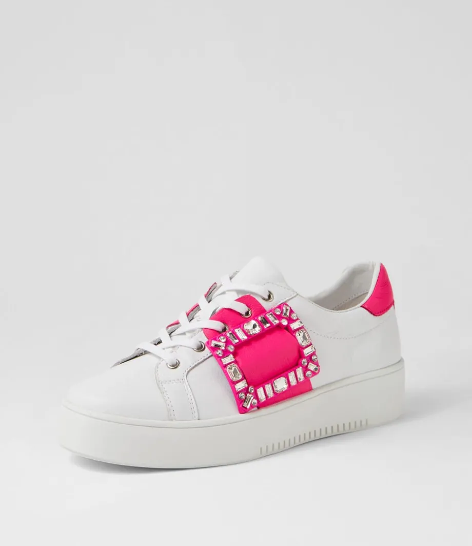 Loredos White Hot Pink Leather Sneakers<DJANGO & JULIETTE Best Sale