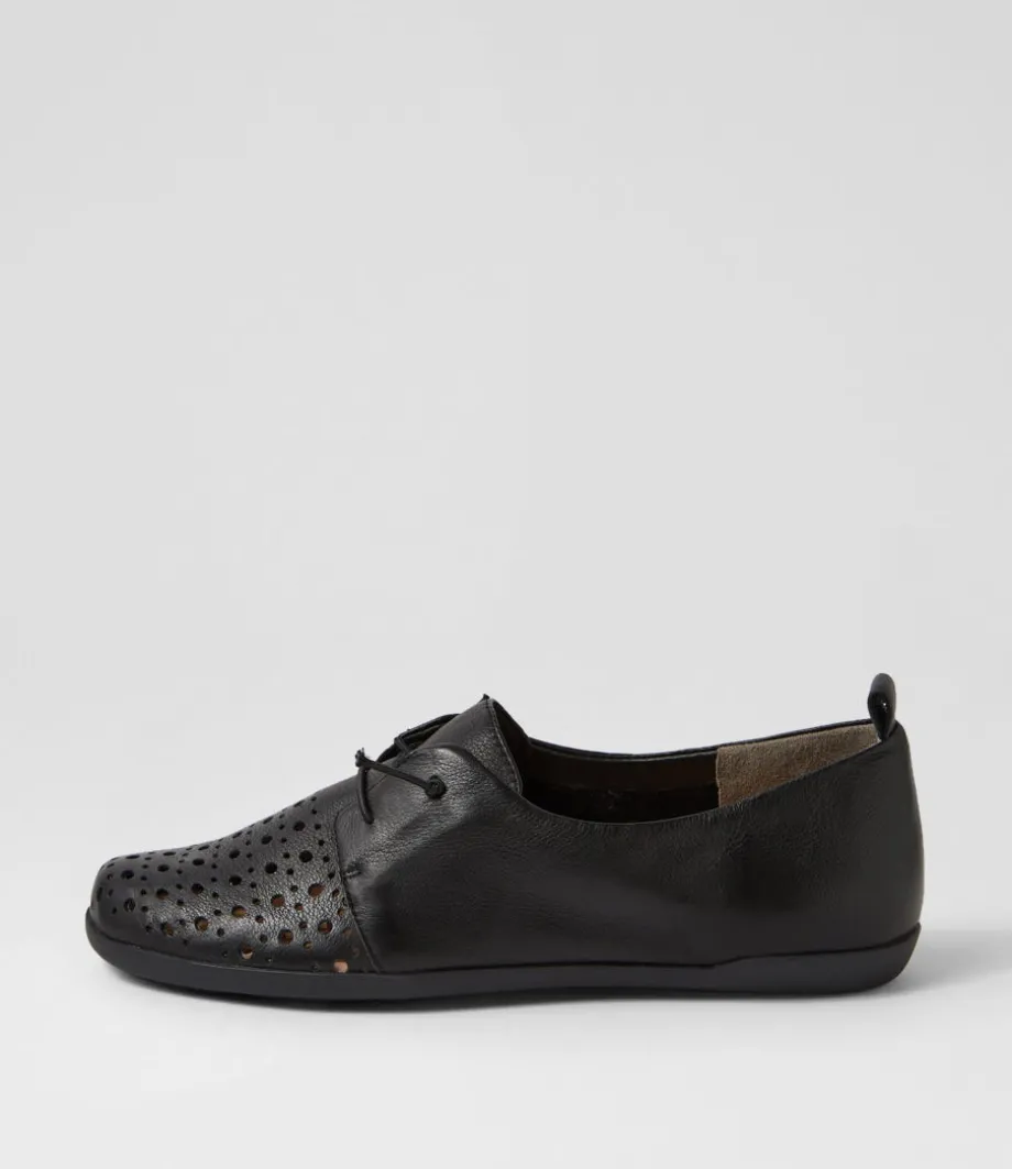 Lothar W Black Leather Lace Up Flats<ZIERA Clearance