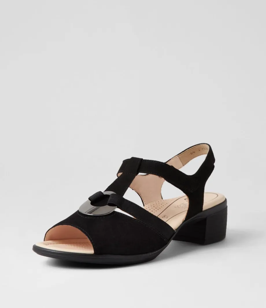 Lugano 30 Schwarz Suede Sandals<ARA Store