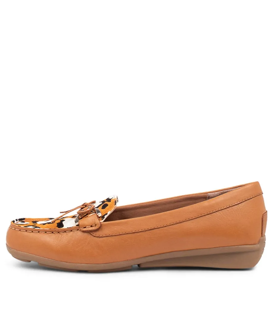 Lyins Tan Cheetah Pony Leather Flat Shoes<SUPERSOFT New