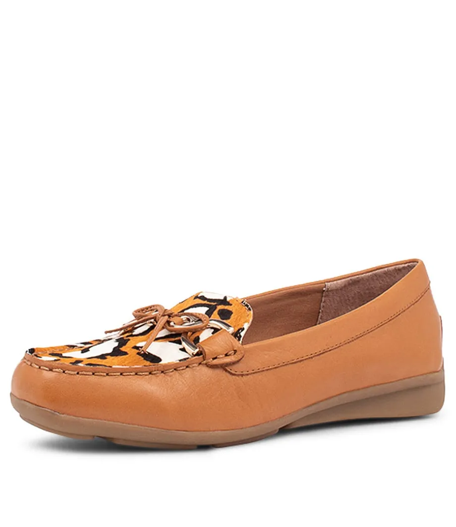 Lyins Tan Cheetah Pony Leather Flat Shoes<SUPERSOFT New