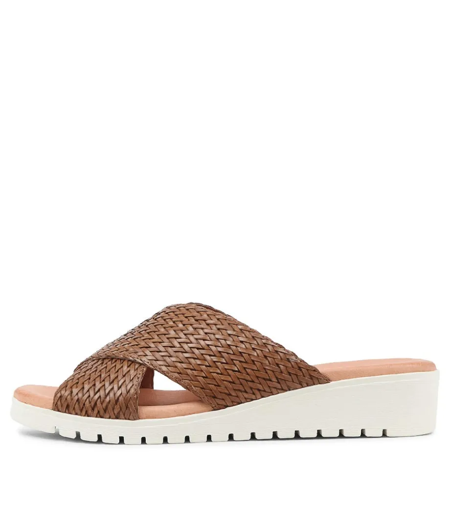 Manal Dark Tan Weave Slides<DJANGO & JULIETTE Online