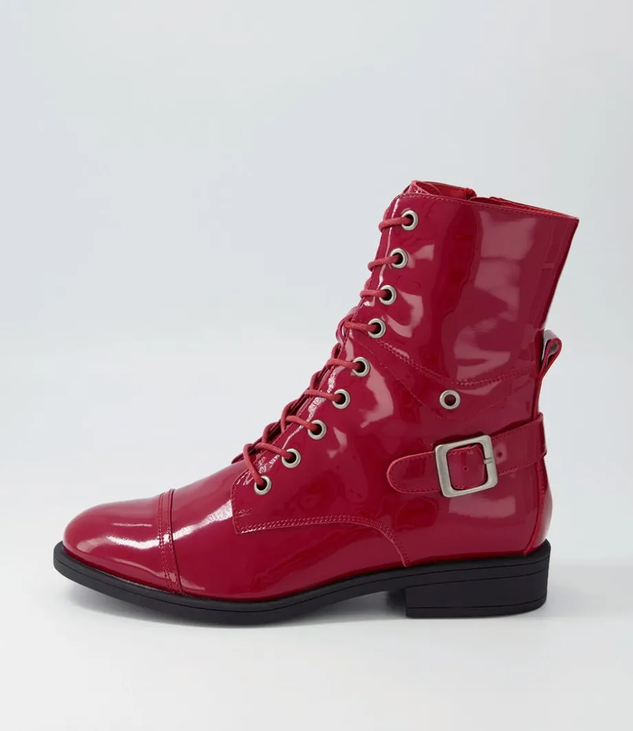 Mekhi Dark Red Patent Leather Lace Up Boots<DJANGO & JULIETTE Store