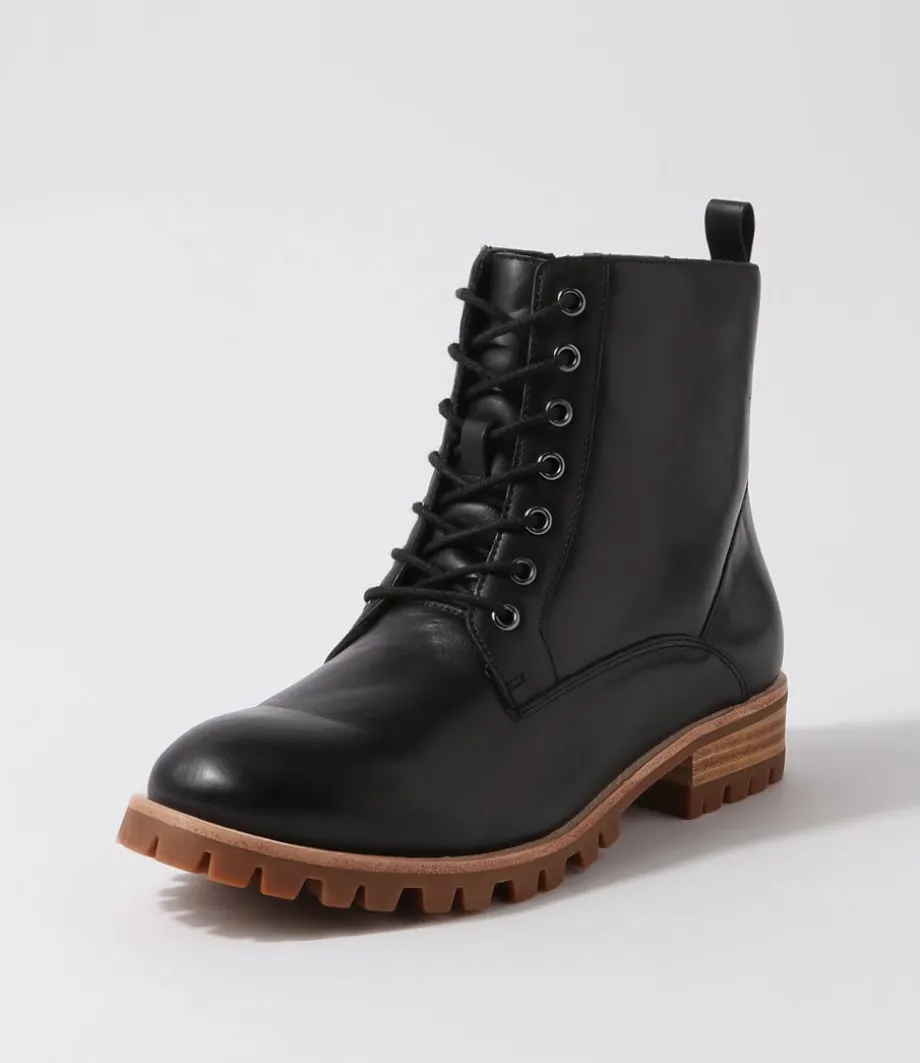 Minoru W Black Leather Lace Up Boots<ZIERA Cheap