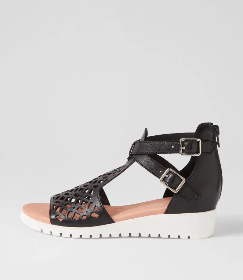 Minos Black White Leather Sandals<DJANGO & JULIETTE Shop