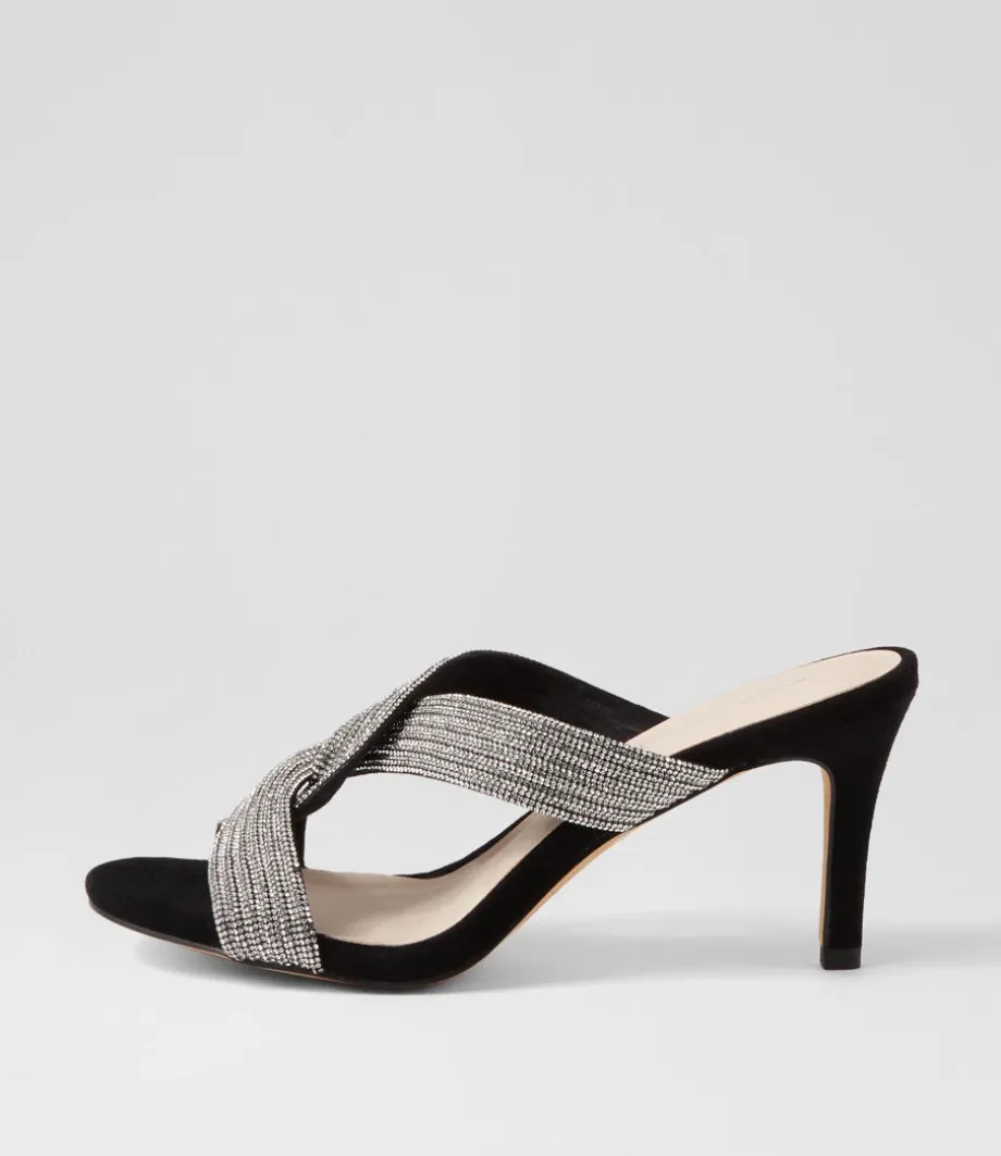 Narleta Black Silver Suede Jewels Mules<TOP END Cheap