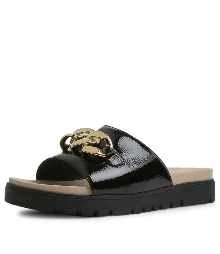 Narry Xw Black Wrinkle Patent Slides Bs<ZIERA Outlet