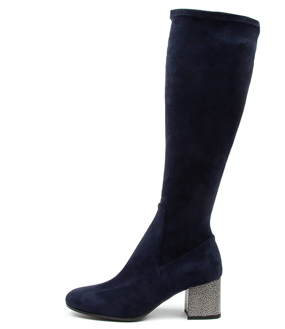 Nething Dj Navy Pewter Heel Stretch Microsuede<DJANGO & JULIETTE Cheap