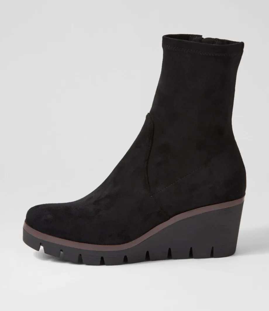 Nibal Black Stretch Microsuede Ankle Boots<DJANGO & JULIETTE Best Sale