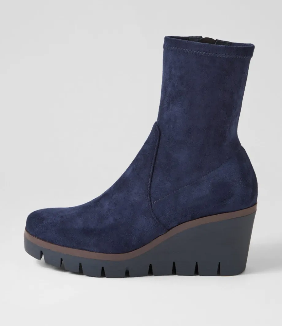 Nibal Navy Stretch Microsuede Ankle Boots<DJANGO & JULIETTE Flash Sale