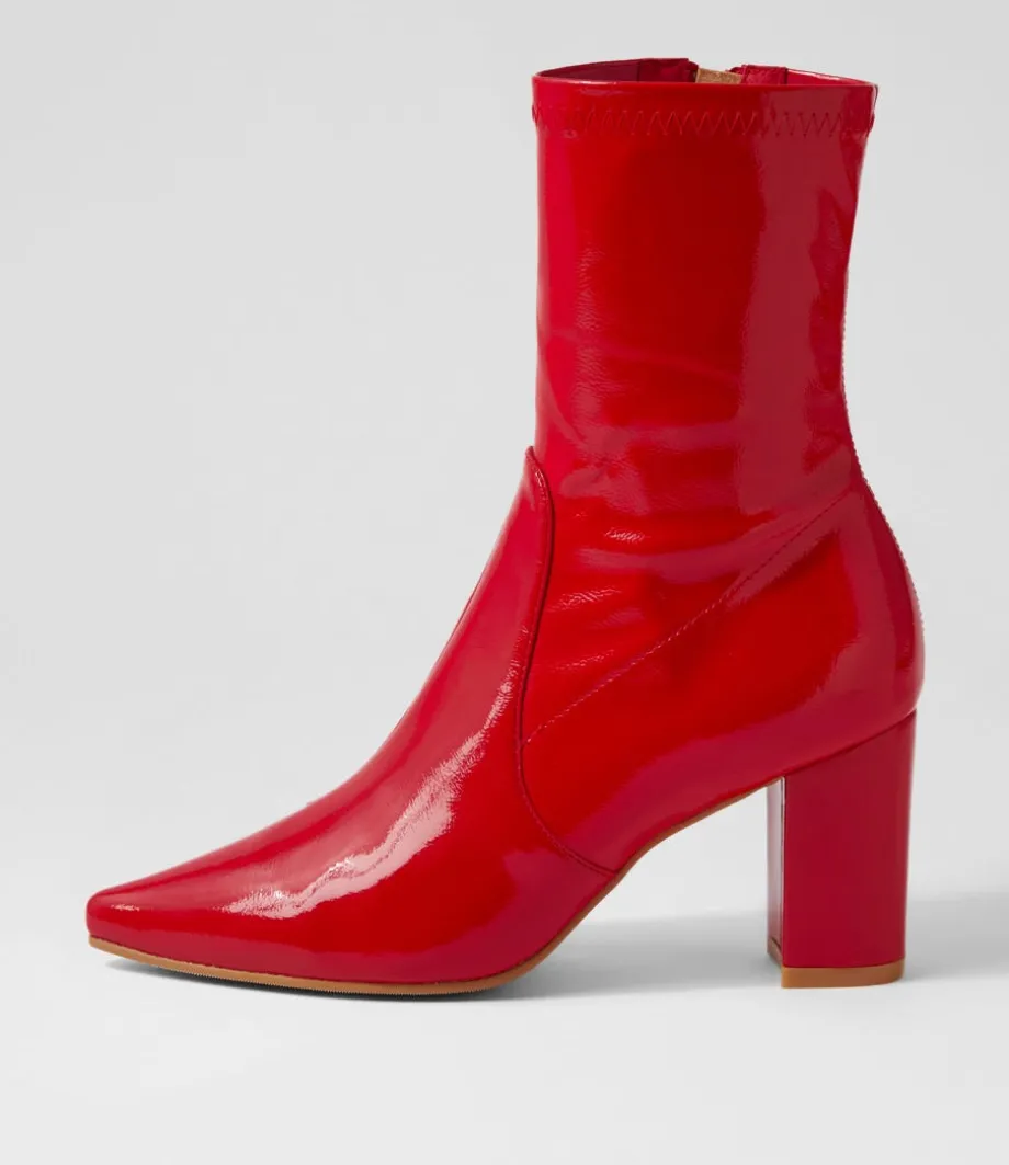 Nider Dark Red Stretch Patent Pu Ankle Boots<DJANGO & JULIETTE Best Sale