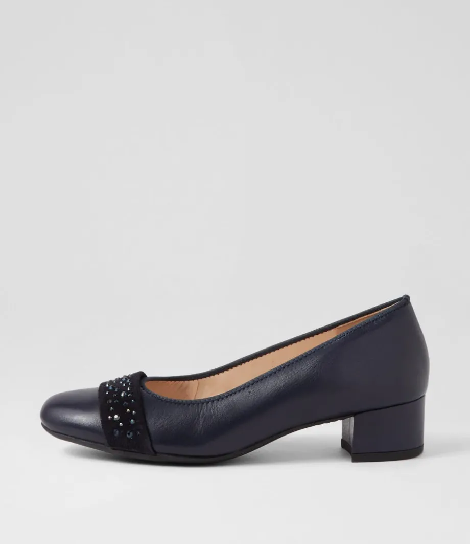 Nizza 13 Navy Leather Heels<ARA Store