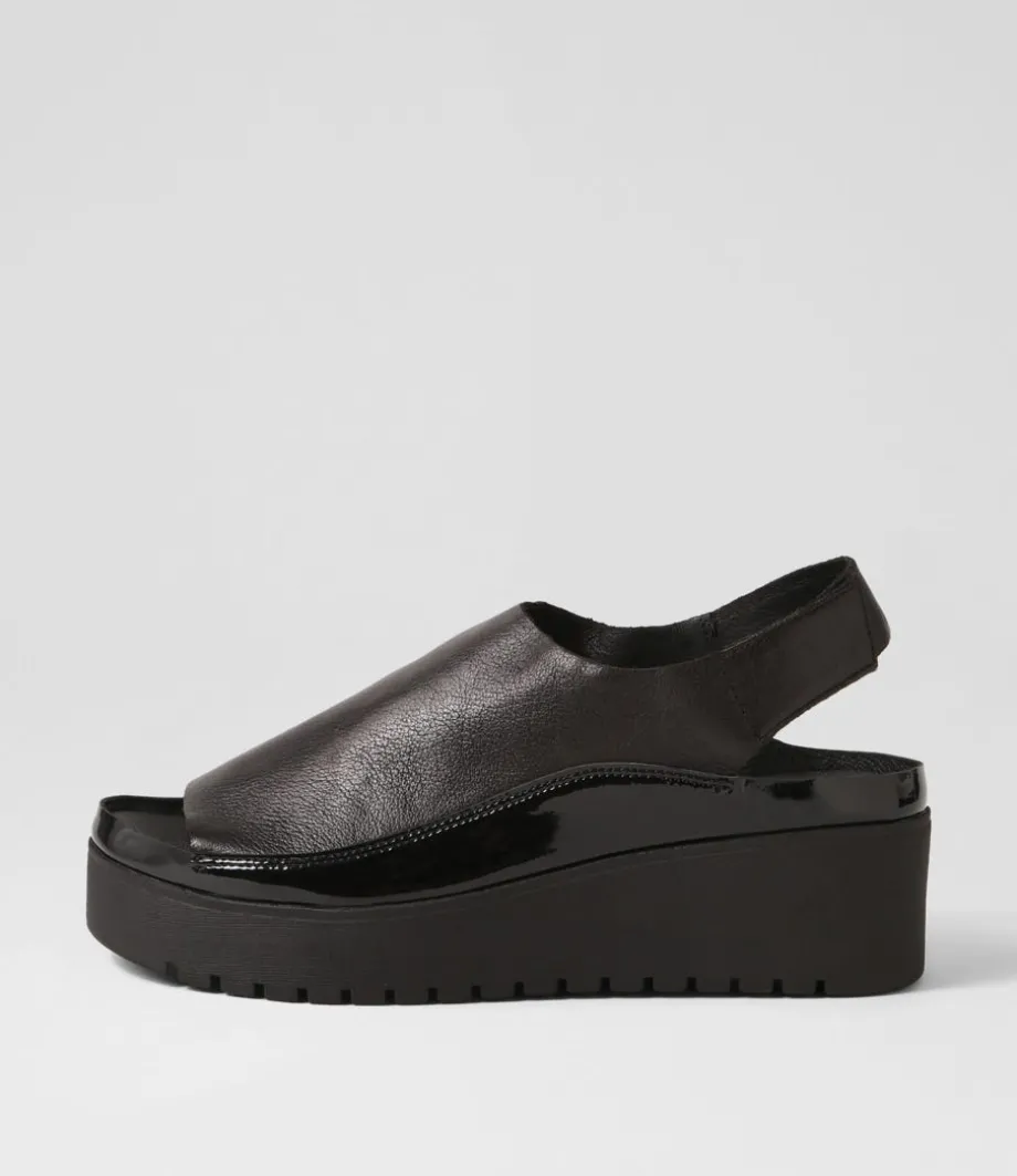 Ober Black Leather Patent Sandals<DJANGO & JULIETTE Best