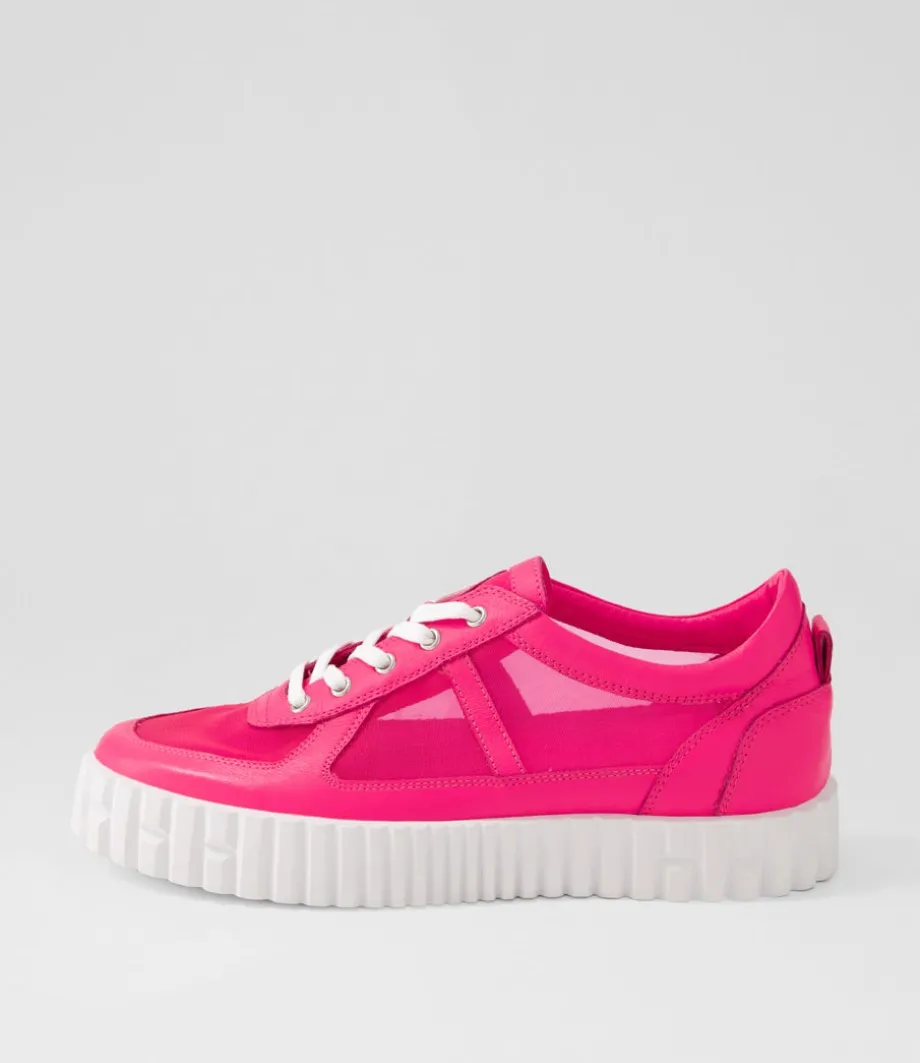 Obitta Hot Pink White Leather Mesh Sneakers<DJANGO & JULIETTE Cheap