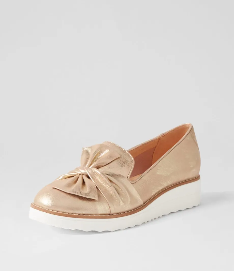 Oclem Old Gold Scratch Leather Flat Shoes<TOP END Cheap