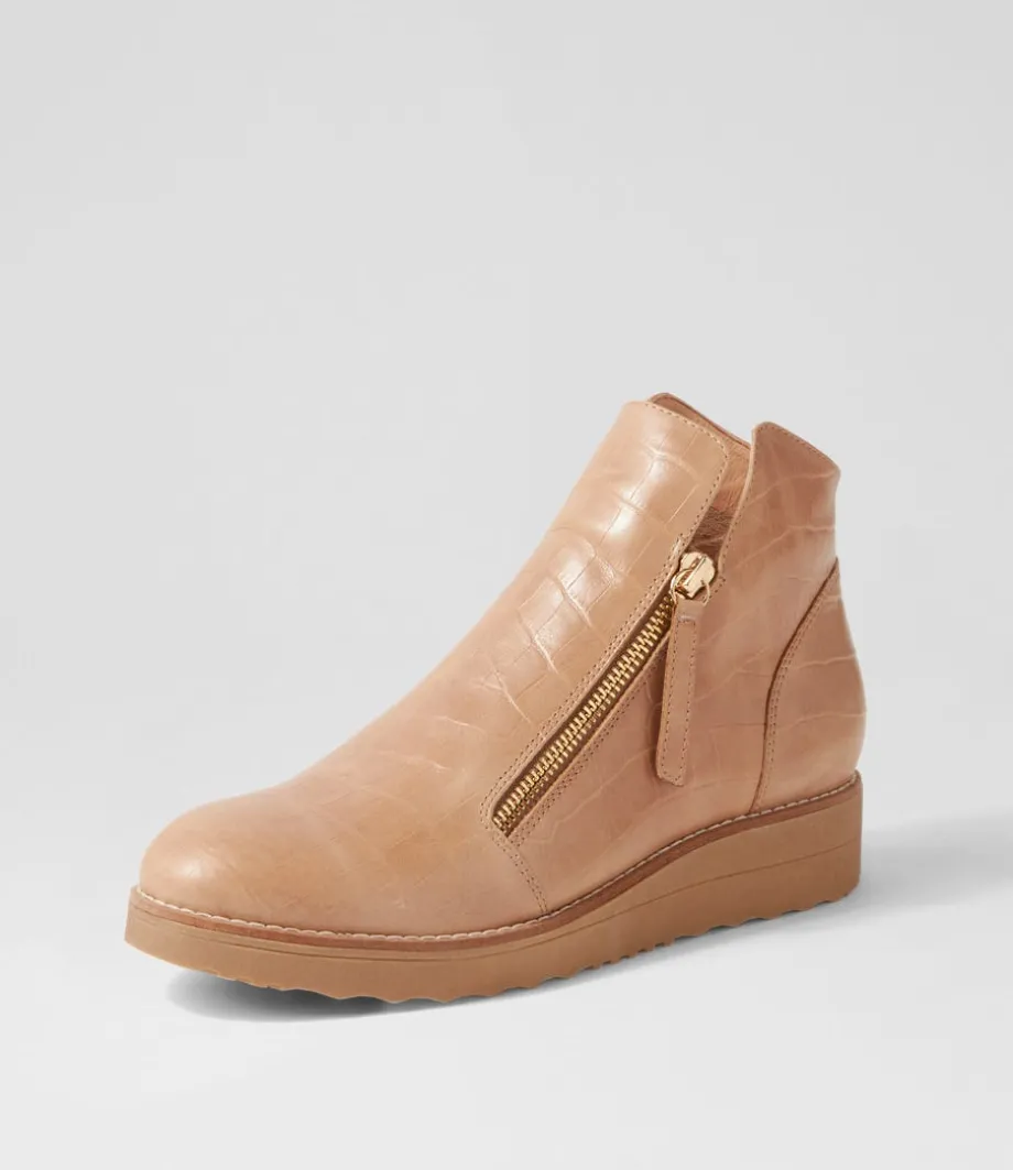 Ohmyes Latte Croc Leather Ankle Boots<TOP END Online
