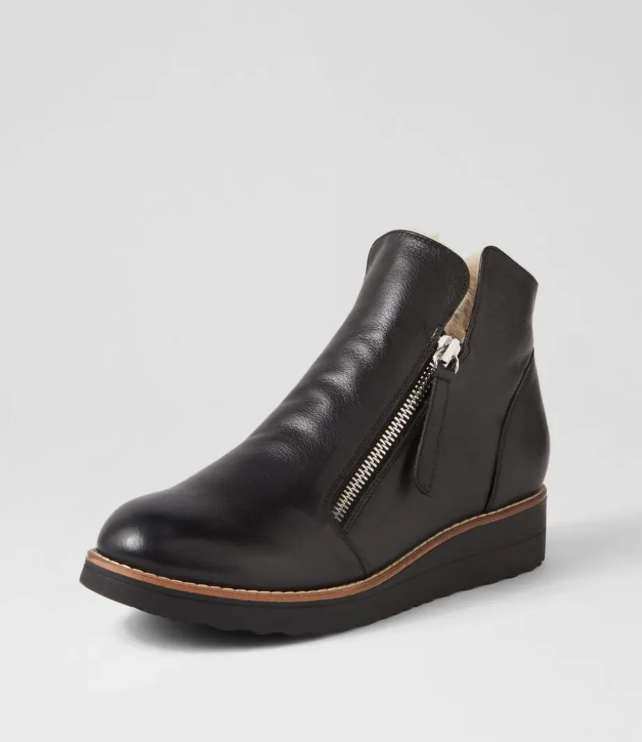 Opal Black Beige Leather Fur Ankle Boots<TOP END Clearance