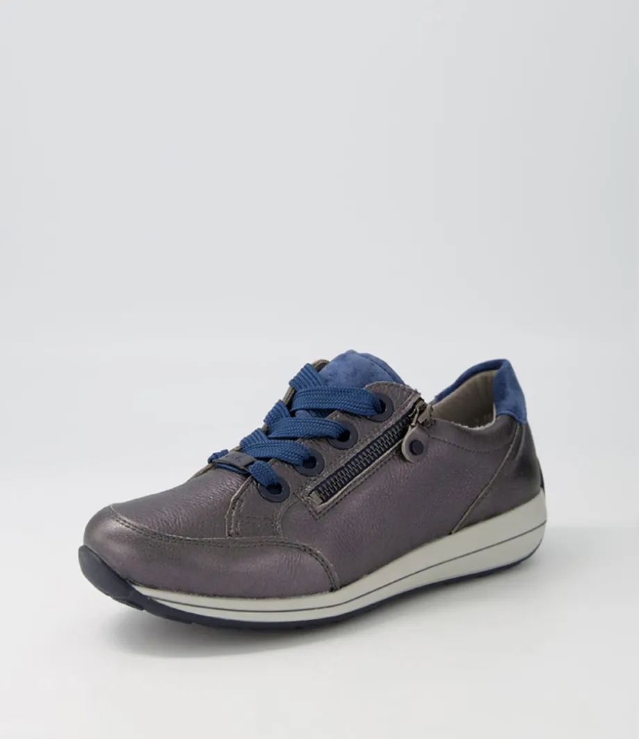 Osaka 87 Anthrazit Indigo Leather Suede Sneakers<ARA Best Sale