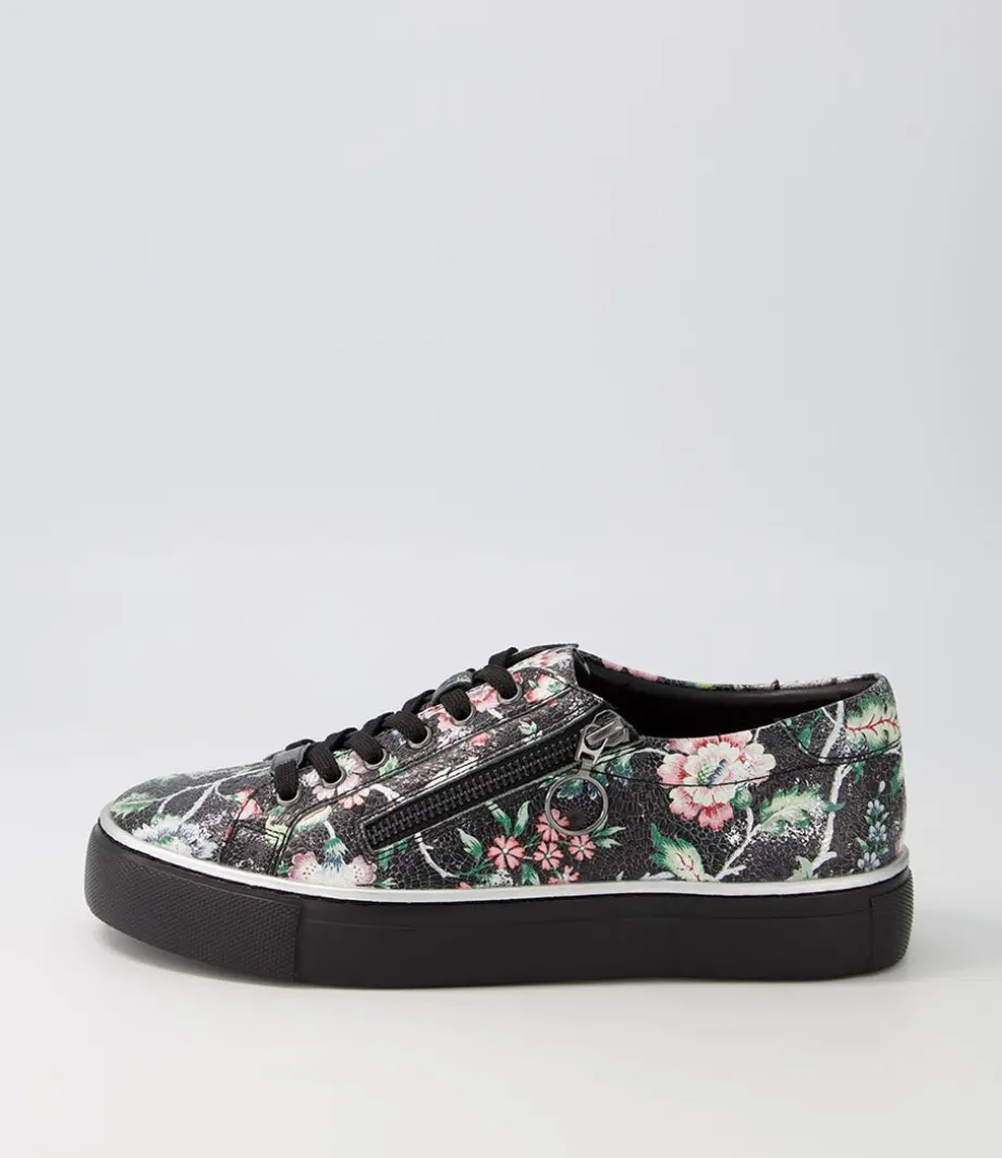 Pamela Xf Black Floral Leather Sneakers<ZIERA Cheap