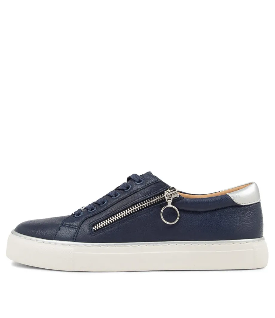 Pamela Xf Navy Silver Leather Sneakers<ZIERA Cheap