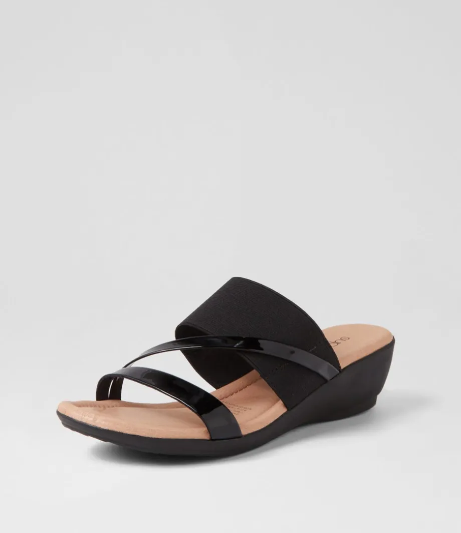 Paralee Black Patent Elastic Slides<SUPERSOFT Flash Sale
