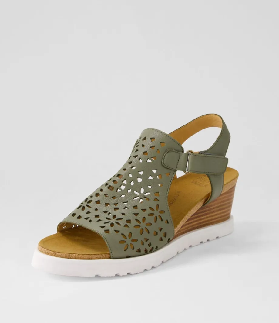 Perynn W Olive Leather Sandals<ZIERA Outlet