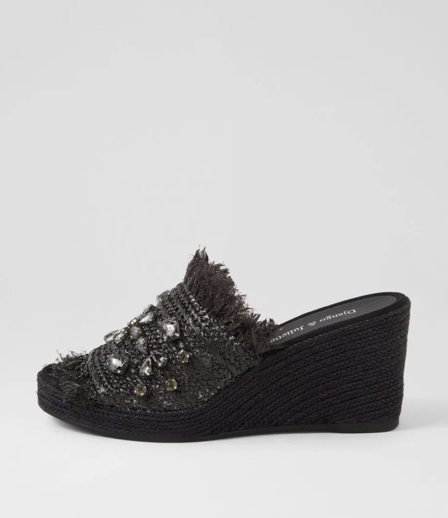 Pitchy Black Synthetic Raffia Espadrilles<DJANGO & JULIETTE Online