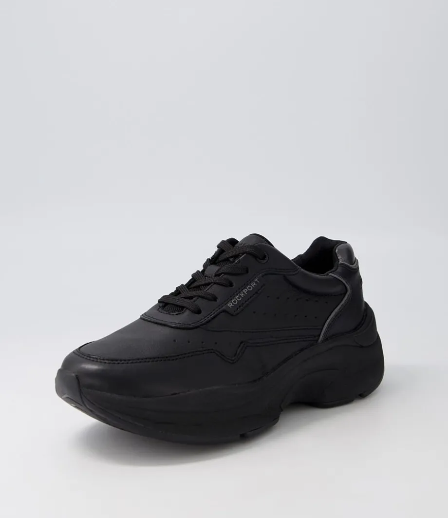 Pro Walker Premium Black Leather Sneakers<ROCKPORT Cheap