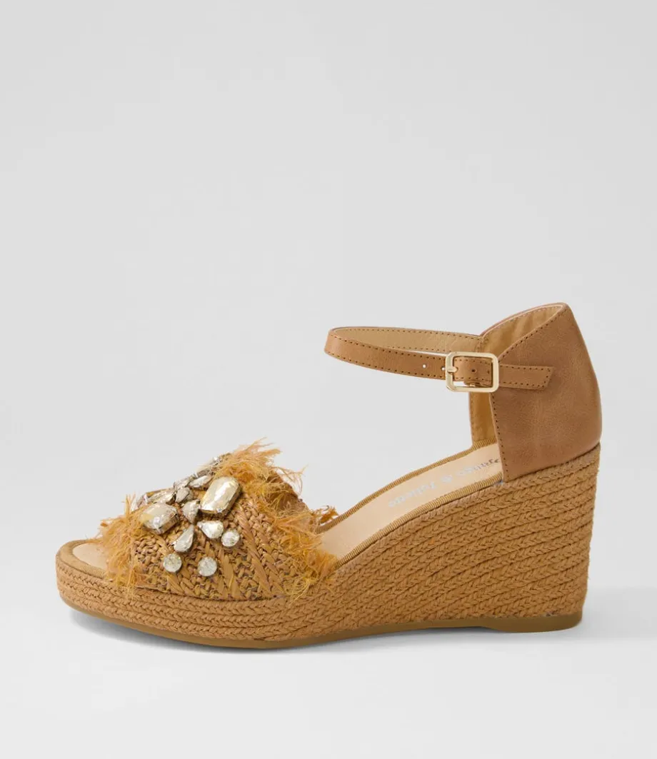 Purley Tan Synthetic Raffia Leather Sandals<DJANGO & JULIETTE Online
