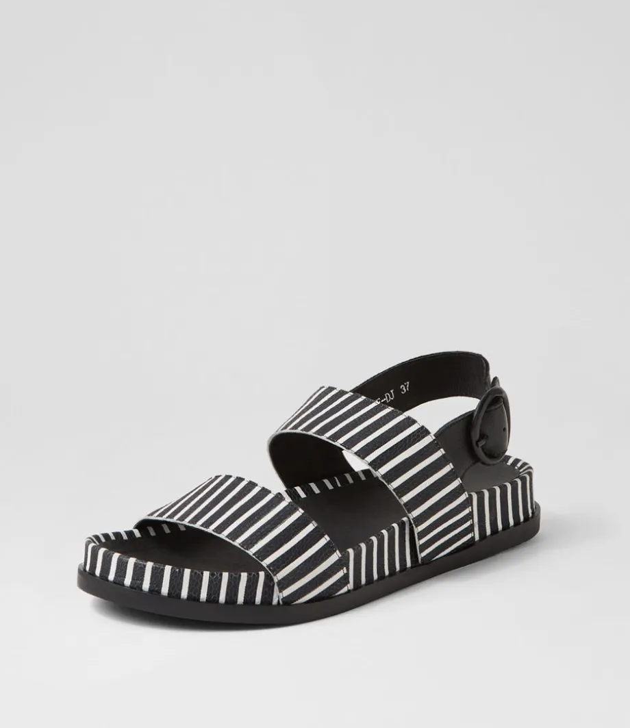 quffle_black_white_stripe_leather_sandals_1.webp Quffle Black White Stripe Leather Sandals<DJANGO & JULIETTE Outlet