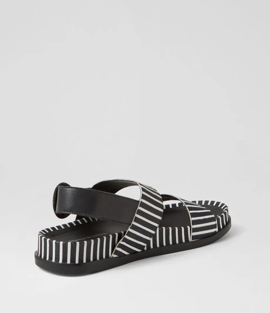quffle_black_white_stripe_leather_sandals_2.webp Quffle Black White Stripe Leather Sandals<DJANGO & JULIETTE Outlet