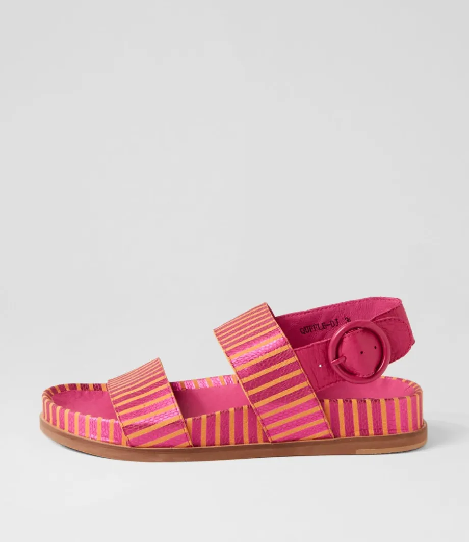 Quffle Fuchsia Orange Stripe Leather Sandals<DJANGO & JULIETTE Clearance