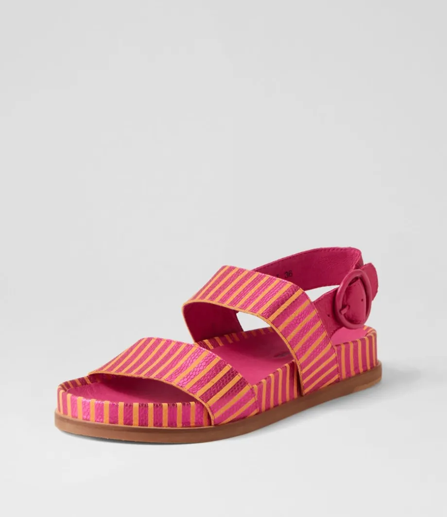 quffle_fuchsia_orange_stripe_leather_sandals_1.webp Quffle Fuchsia Orange Stripe Leather Sandals<DJANGO & JULIETTE Clearance
