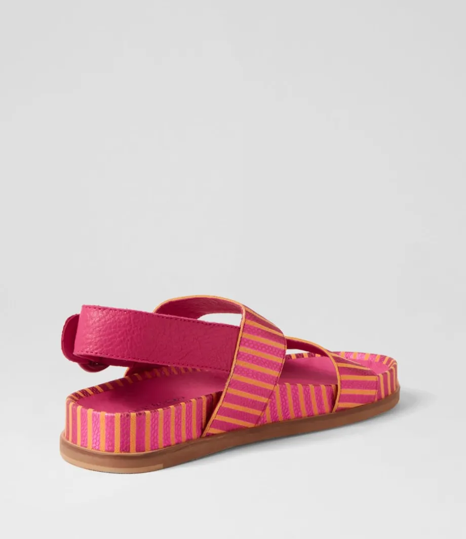 quffle_fuchsia_orange_stripe_leather_sandals_2.webp Quffle Fuchsia Orange Stripe Leather Sandals<DJANGO & JULIETTE Clearance