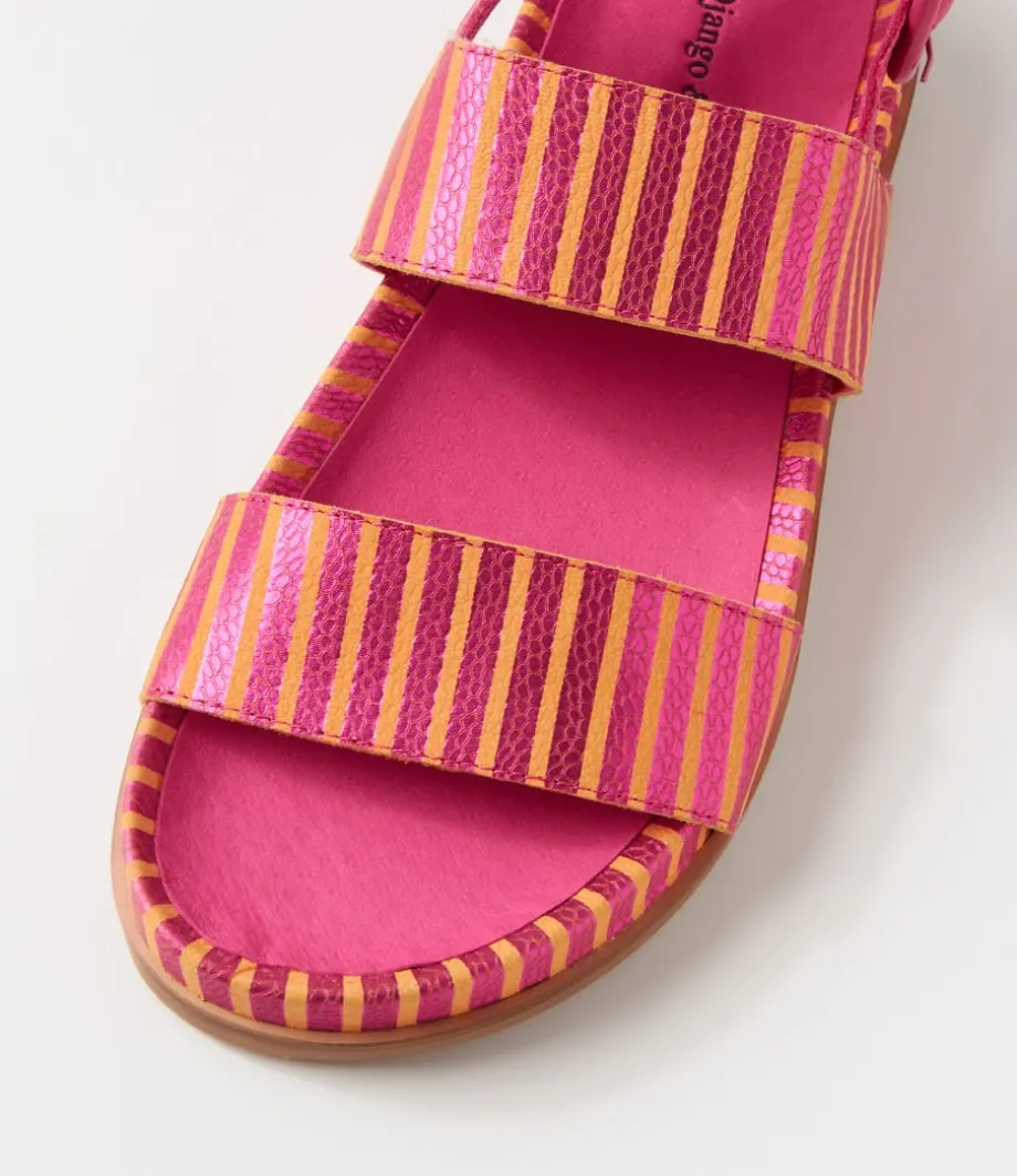 quffle_fuchsia_orange_stripe_leather_sandals_3.webp Quffle Fuchsia Orange Stripe Leather Sandals<DJANGO & JULIETTE Clearance