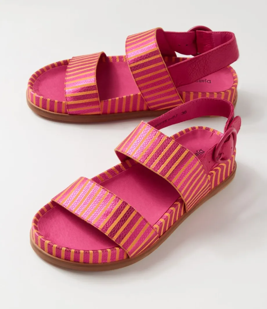 quffle_fuchsia_orange_stripe_leather_sandals_4.webp Quffle Fuchsia Orange Stripe Leather Sandals<DJANGO & JULIETTE Clearance