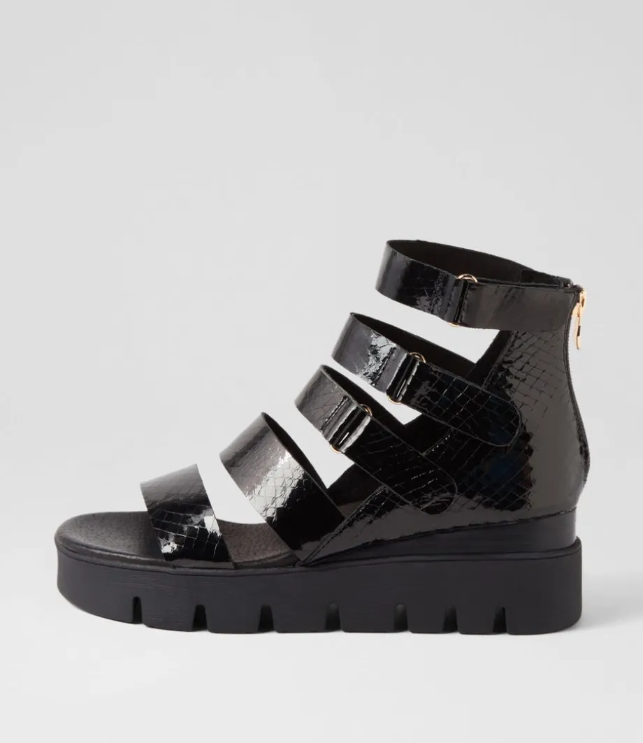 Raafe Black Mirror Leather Sandals<DJANGO & JULIETTE Store