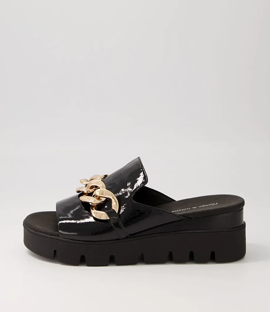 Rablise Black Patent Sole Slides<DJANGO & JULIETTE Store