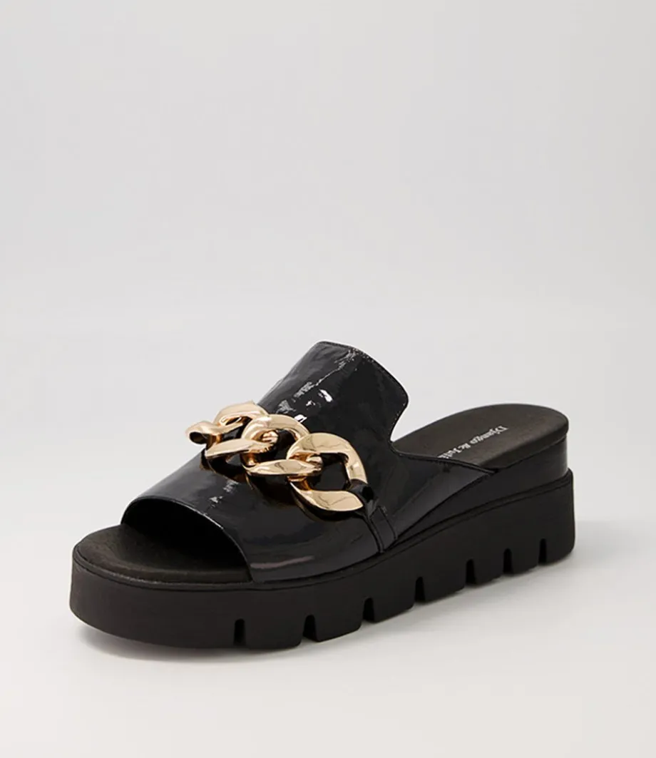 Rablise Black Patent Sole Slides<DJANGO & JULIETTE Store