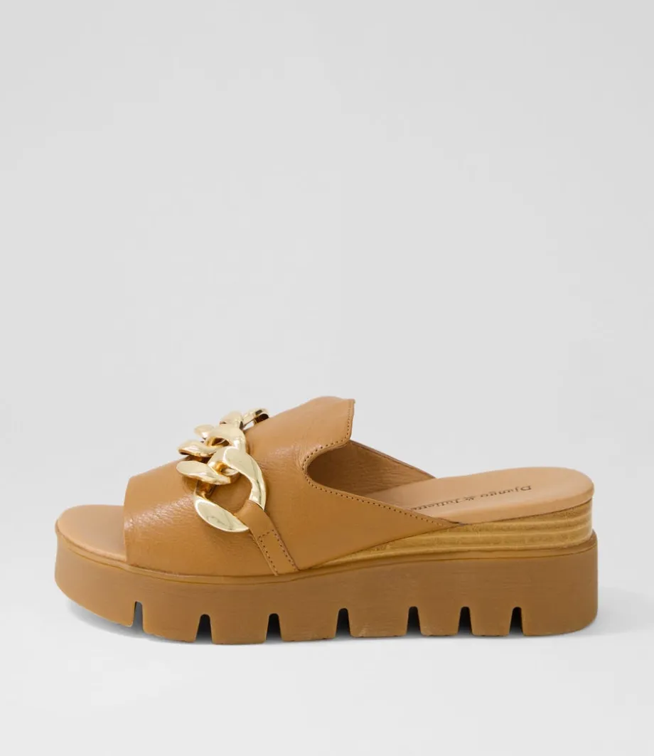 Rablise Dark Tan Light Tan Leather Slides<DJANGO & JULIETTE Fashion