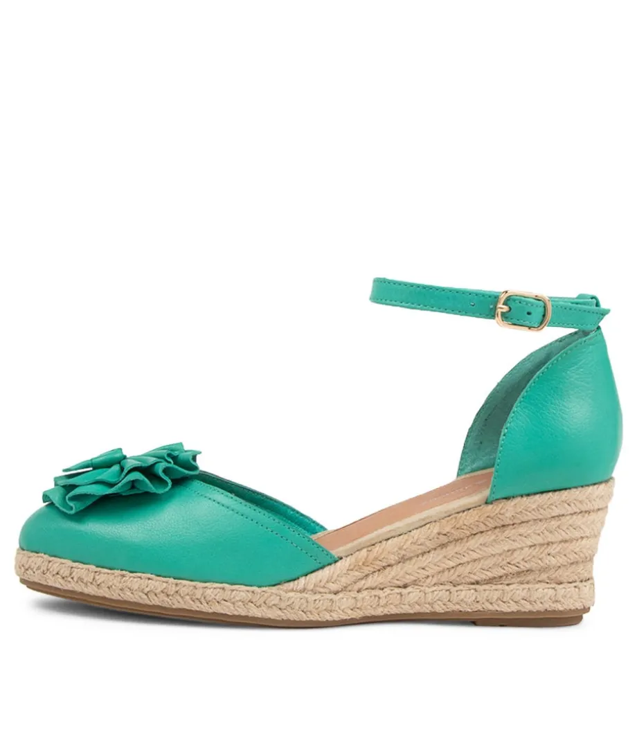 Raggie Light Emerald Nat Rope Leather Wedges<DJANGO & JULIETTE New