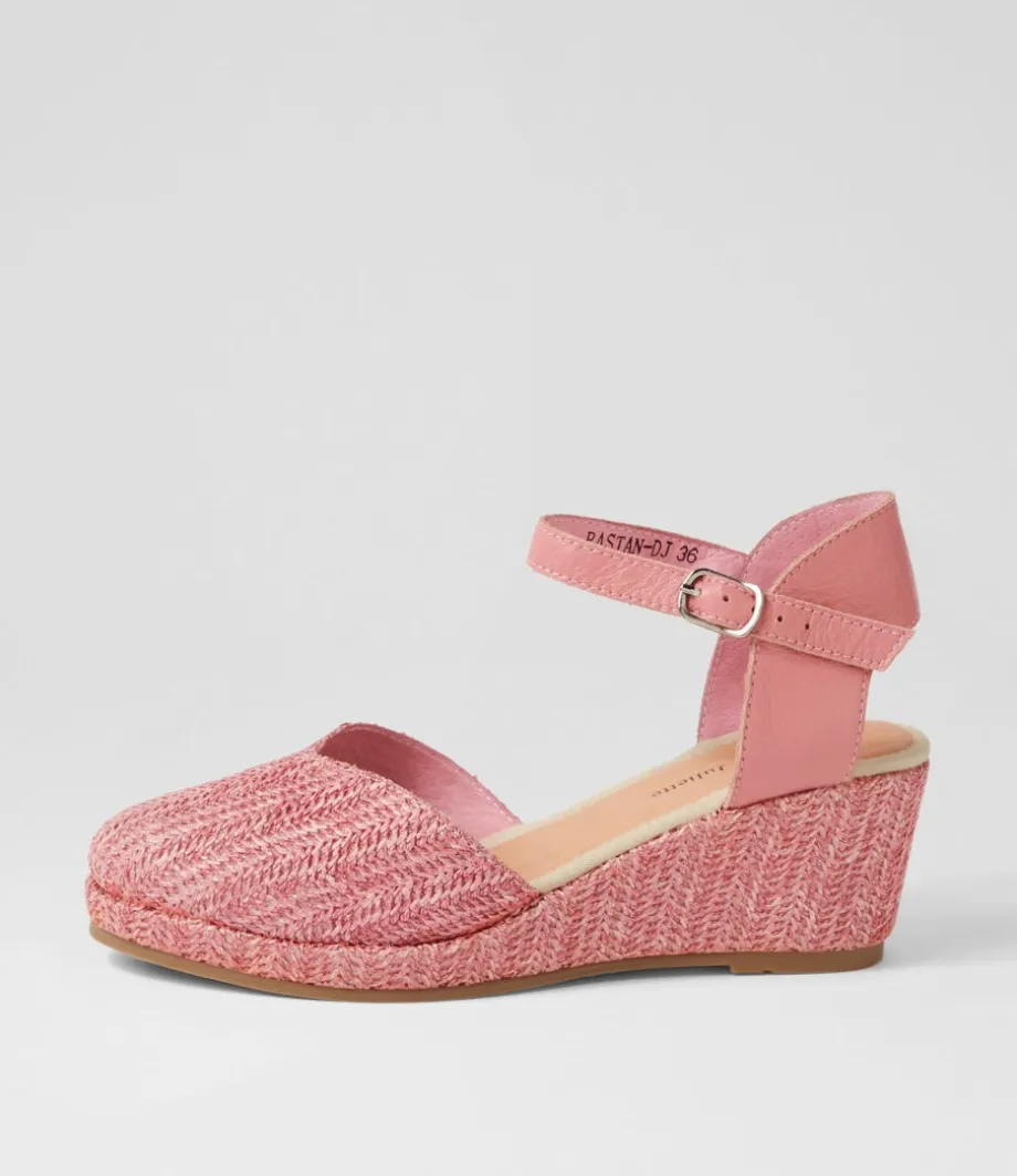 Rastan Pink Synthetic Raffia Leather Wedges<DJANGO & JULIETTE New