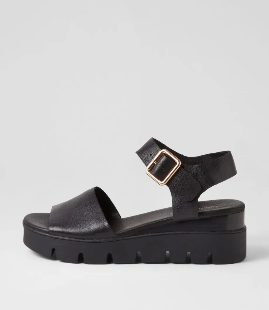 Reesen Black Leather Sandals<DJANGO & JULIETTE Cheap