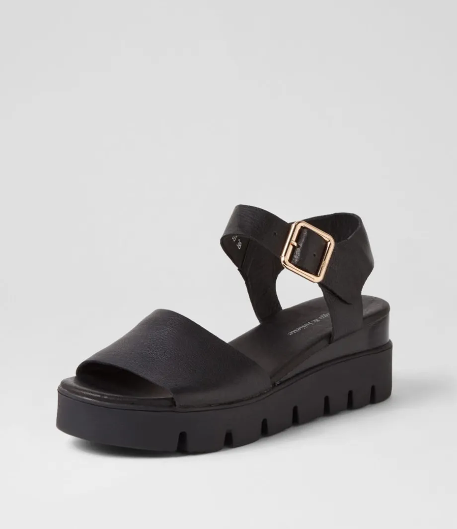 Reesen Black Leather Sandals<DJANGO & JULIETTE Cheap