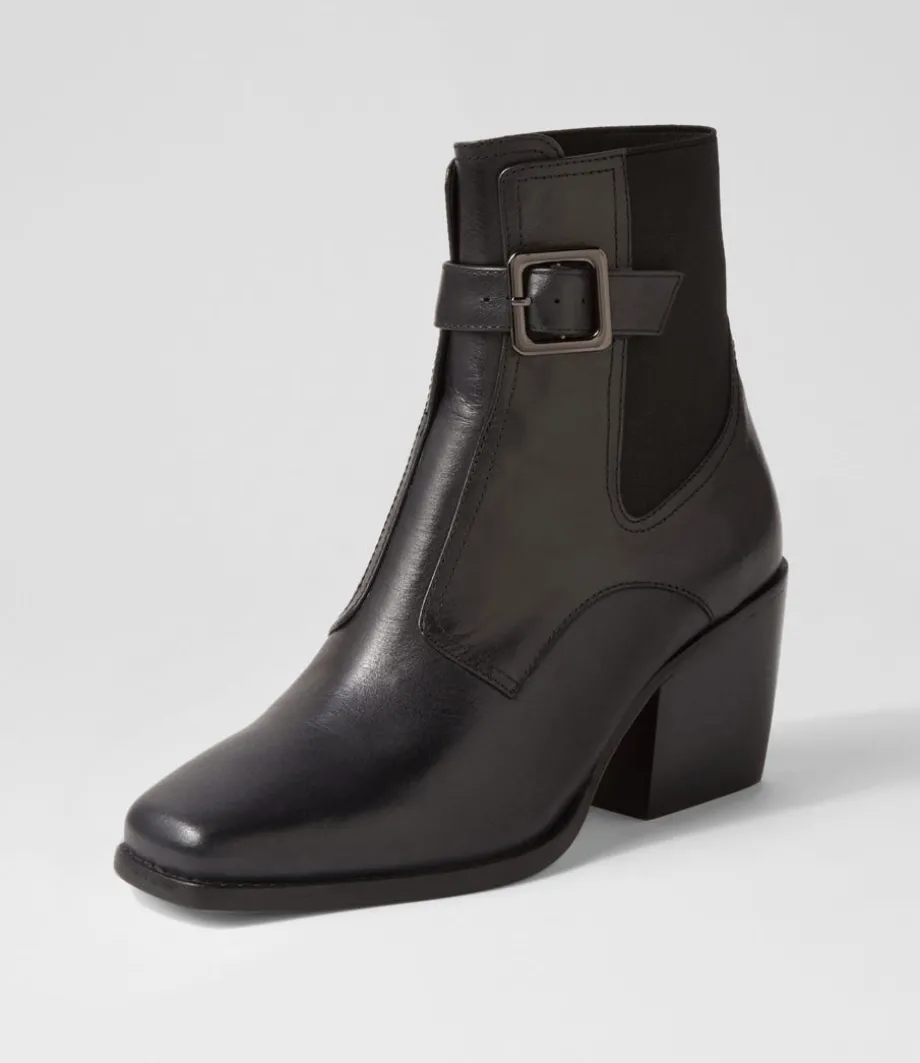 Relsea Black Leather Elastic Chelsea Boots<TOP END New