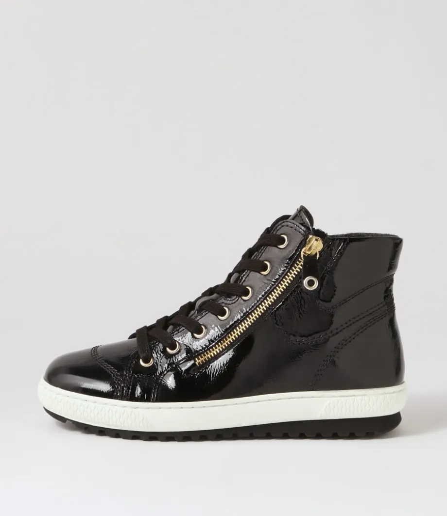 Riley Schwarz Patent Leather Lace Up Boots<GABOR Fashion