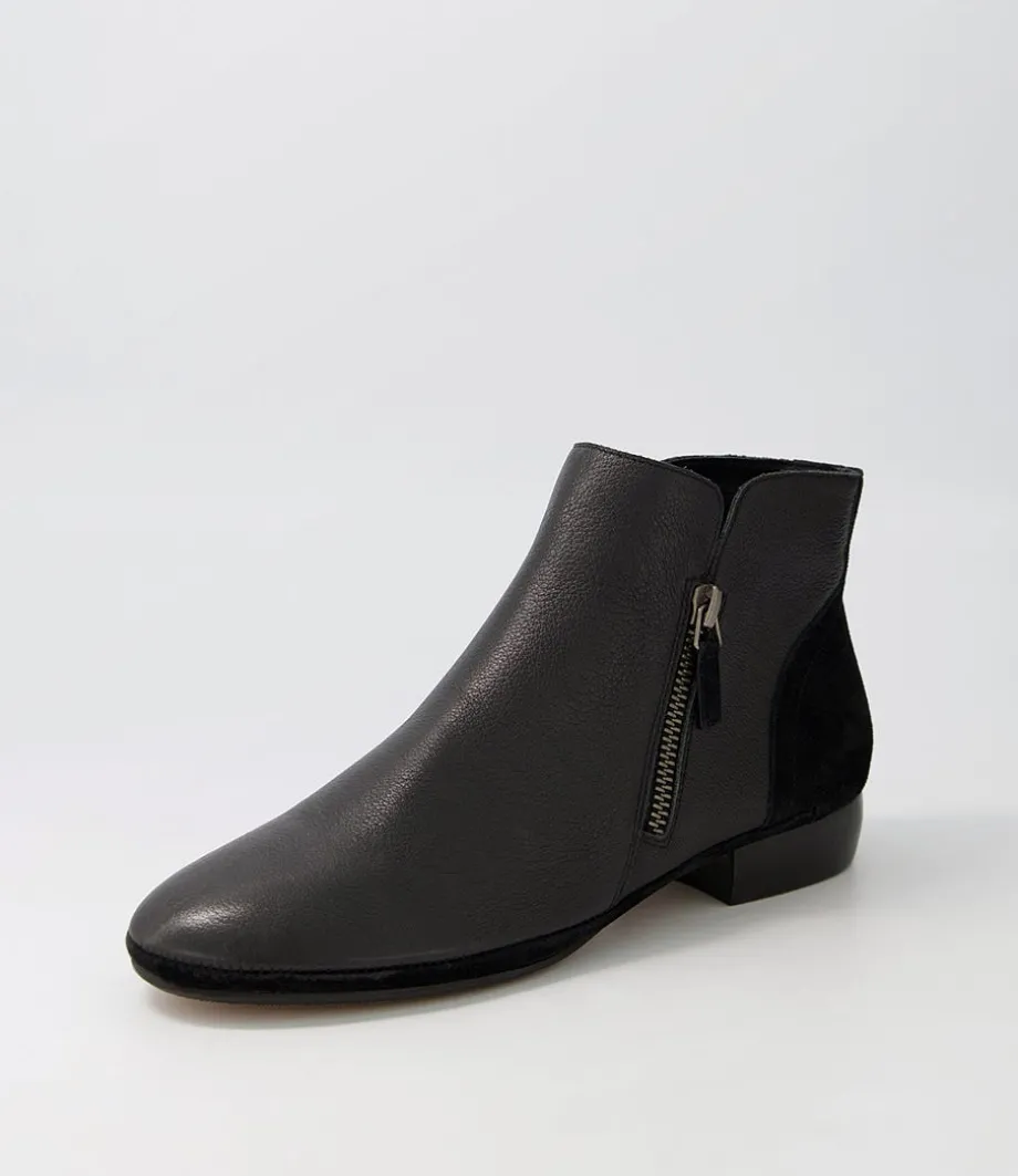 Ronele Black Leather Suede Ankle Boots<DIANA FERRARI Outlet
