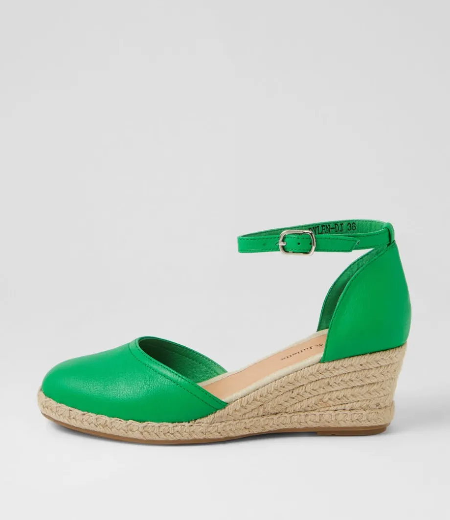 Rylen Bright Emerald Natural Rope Leather Wedges<DJANGO & JULIETTE Clearance